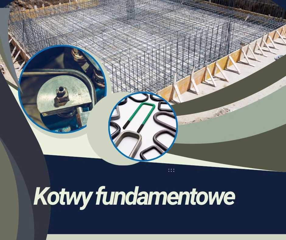 Kotwy fundamentowe stalowe zamocowane w fundamencie betonowym